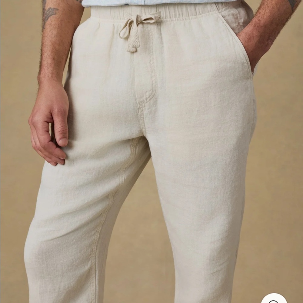 Faherty Linen Drawstring Pant - Weathered Sand - Picture 3 of 4
